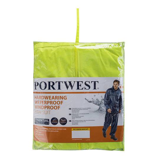 Portwest Essentials Rainsuit 2-Piece L440 – yellow rain suit with high-visibility waterproof protection