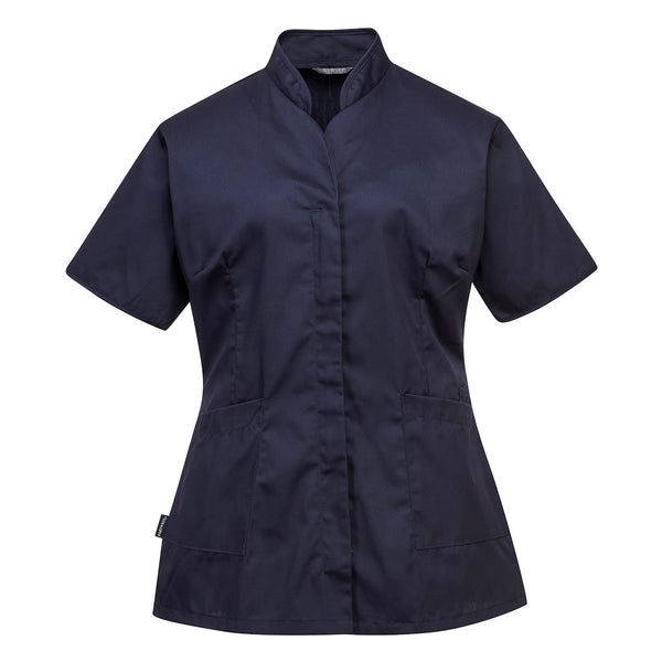 navy tunic top for hospitality or healthcare with side pockets