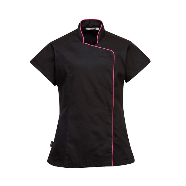 black crossover style tunic top for health and beauty professionals