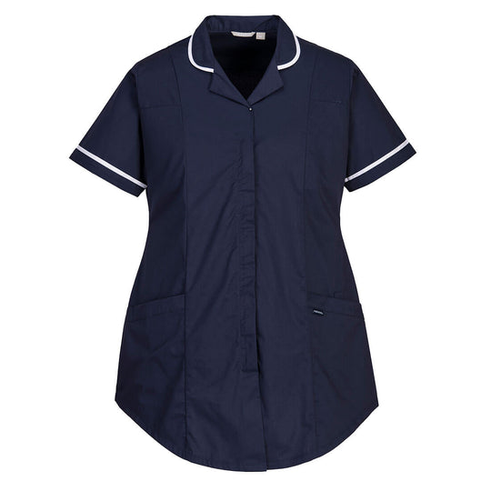 navy maternity tunic with elastic features for care staff