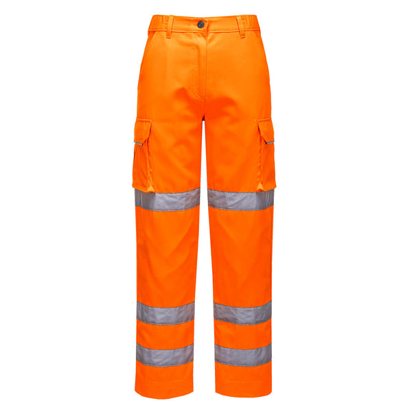 Hi-vis orange Women's Three Band Work Trouser  designed for a female fit.