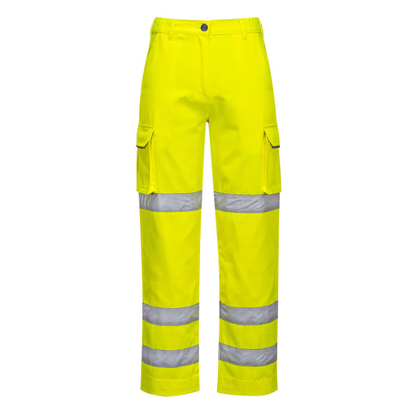 Hi-vis yellow Women's Three Band Work Trouser with extra reflective tape.