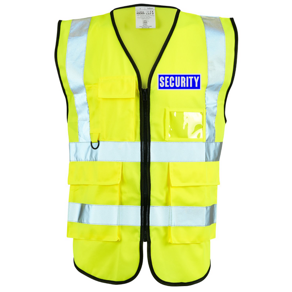 Mockup of a yellow hi-vis vest with custom logo space.