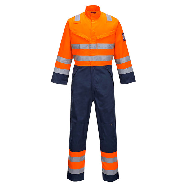 Portwest RIS Modaflame Coverall MV29 – orange and navy fire-retardant coverall for railway use
