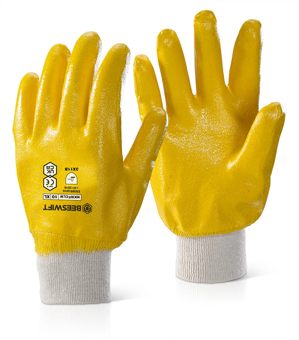 Beeswift Nitrile Knitted Wrist Fully Coated Light Weight Gloves - (Pack of 10)