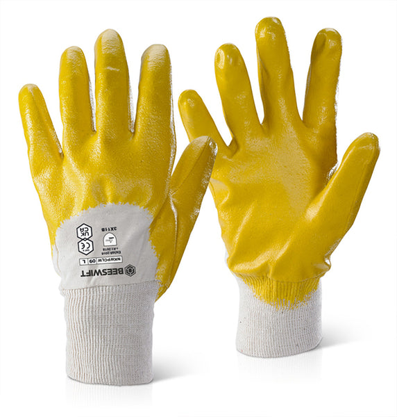 Beeswift Nitrile Knitted Wrist Palm Coated Light Weight Gloves - (Pack of 10)