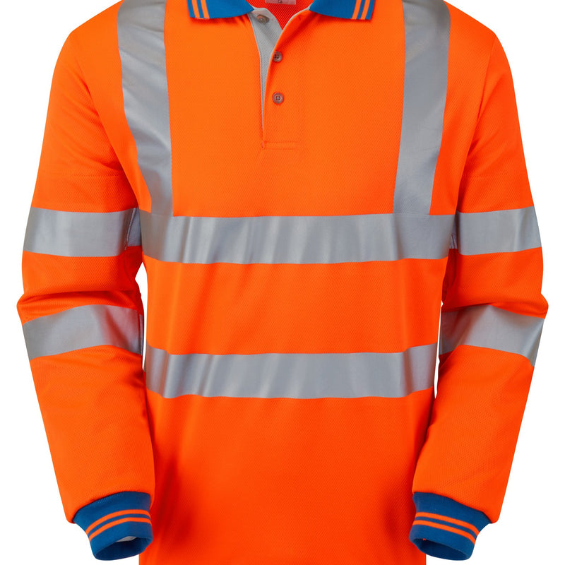 Pulsar Rail Spec Hi Vis Long Sleeve Cut Reinforced Polo Shirt - PR470 Orange