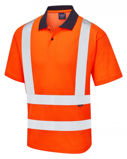 Leo Workwear Croyde Orange high-visibility Comfort Polo Shirt for reliable warmth, and safety