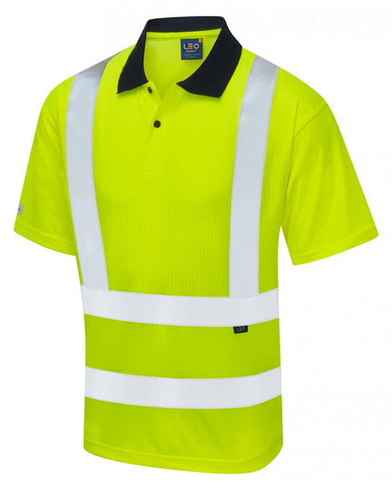 Leo Workwear Croyde yellow high-visibility Comfort Polo Shirt for reliable warmth, and safety