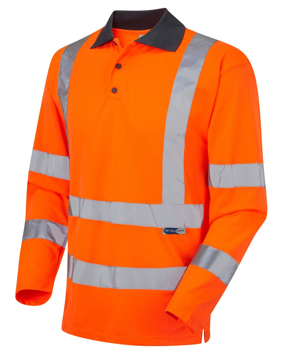 Leo Workwear Woolsery Iso 20471 Cl 3 Coolviz Sleeved Polo Shirt (Ecoviz) - HV Orange