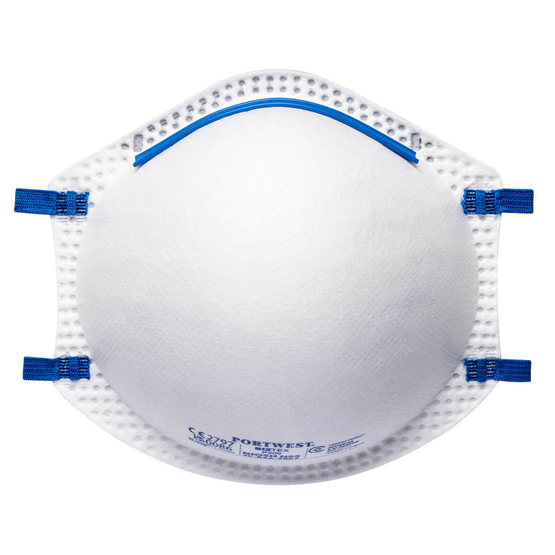 A white Portwest FFP2 non-valved disposable cup respirator mask (P200).
