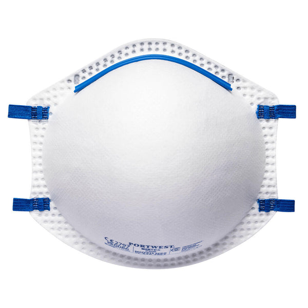 A white Portwest FFP2 non-valved disposable cup respirator mask (P200).