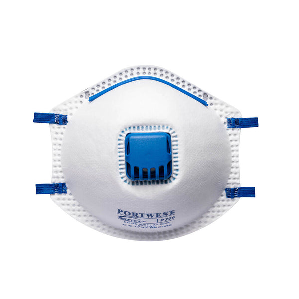 A retail blister pack containing three Portwest FFP2 valved respirators (P209).