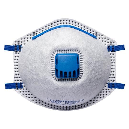 A grey Portwest FFP2 respirator (P220) with an active carbon layer for fumes.