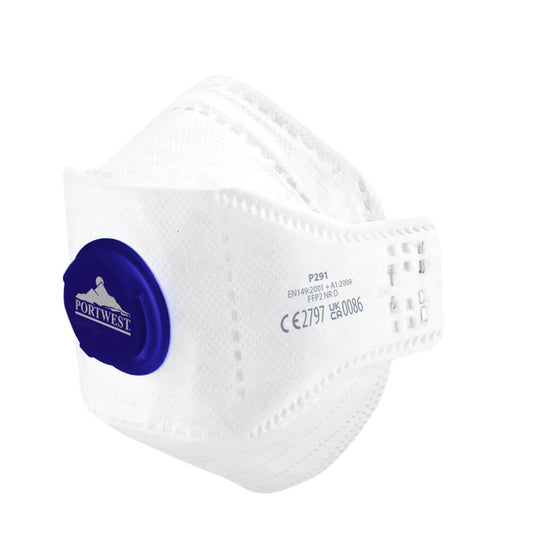 Portwest Eagle P291 FFP2 valved dolomite fold-flat respirator mask.