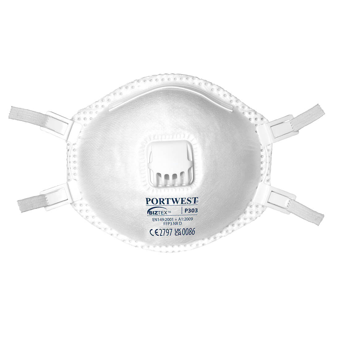 White Portwest P303 FFP3 valved dolomite cup respirator mask.