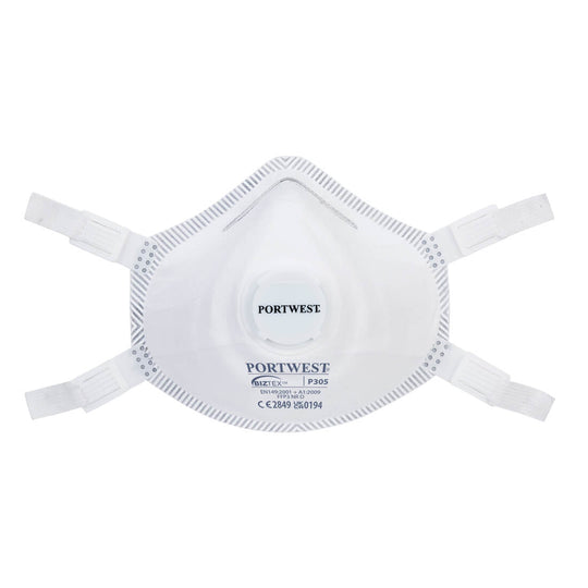 White Portwest P305 FFP3 premium valved dolomite respirator with comfort seal.