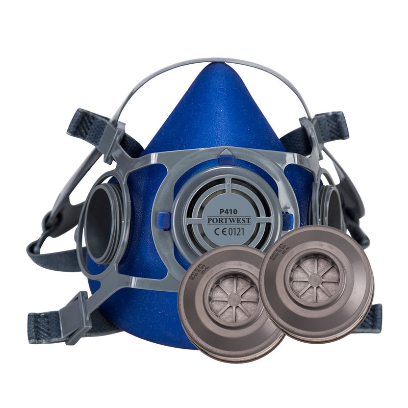 Portwest Auckland P418 half mask respirator kit in a resealable bag.