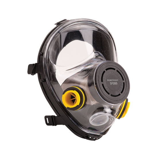 Black Portwest Vienna P500 full face respirator mask with wide visor.