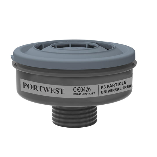 Portwest P946 P3 particle filter canister with a universal thread.