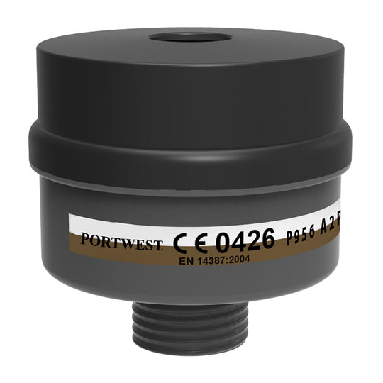 Portwest P956 A2P3 combination filter canister with a universal thread.