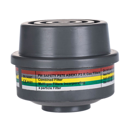 Portwest P970 ABEK1P3 combination filter with a special thread connection.