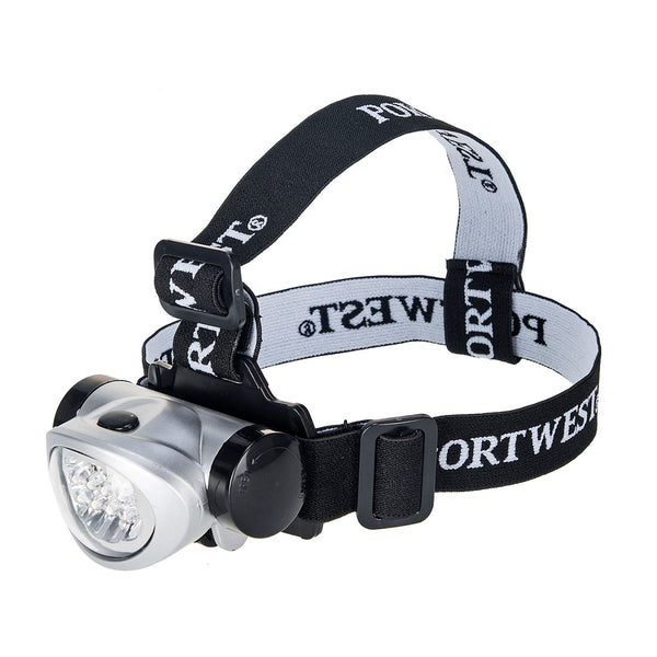 Silver Portwest PA50 clip-on LED head light for safety helmets.