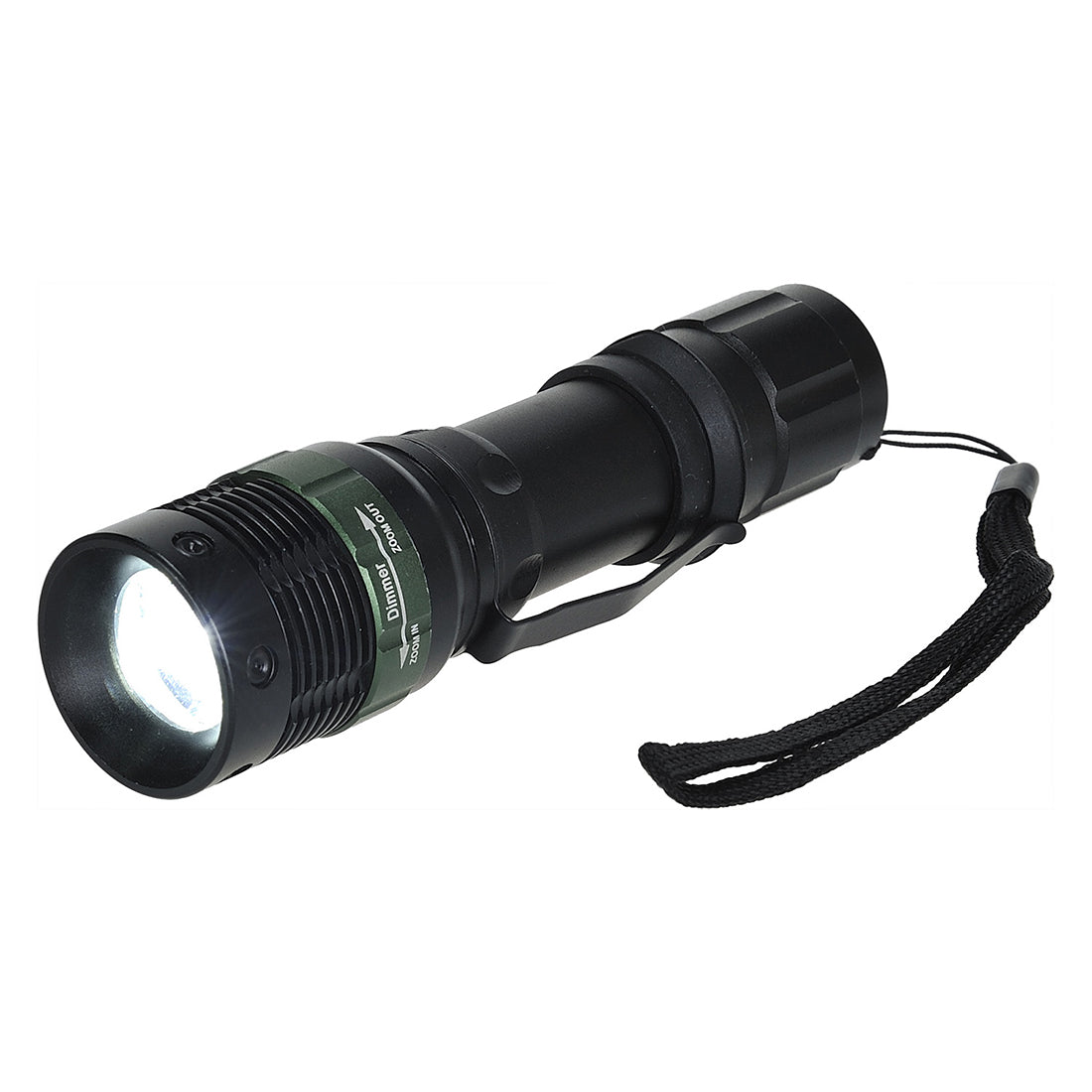 Black Portwest PA54 tactical LED torch with a durable metal body.