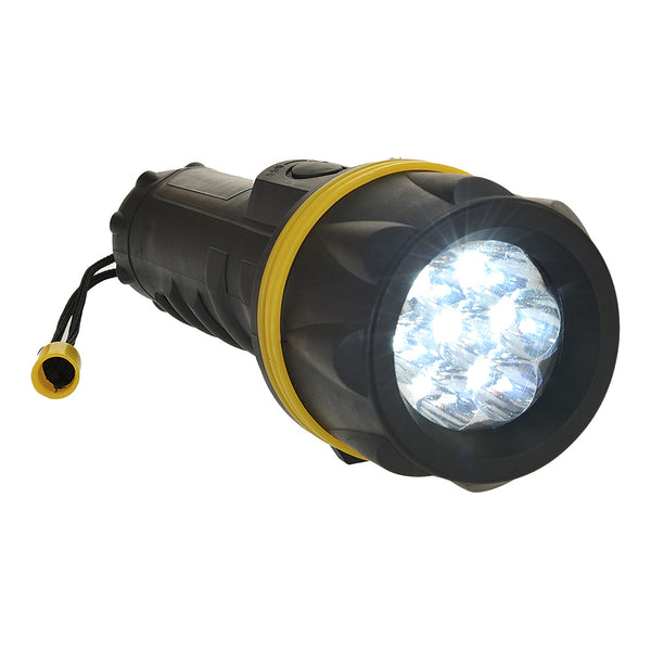 Yellow and black Portwest PA60 rubber torch with 7 LEDs.