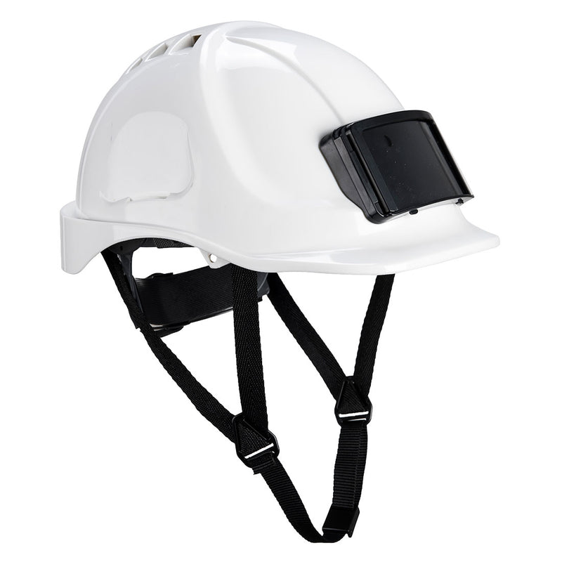 White Portwest Endurance PB55 safety helmet with a badge holder.