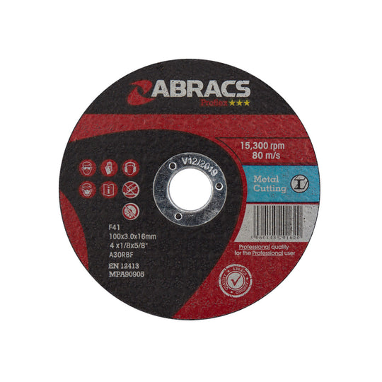 Abracs Proflex 100mm flat profile metal cutting disc for small grinders.