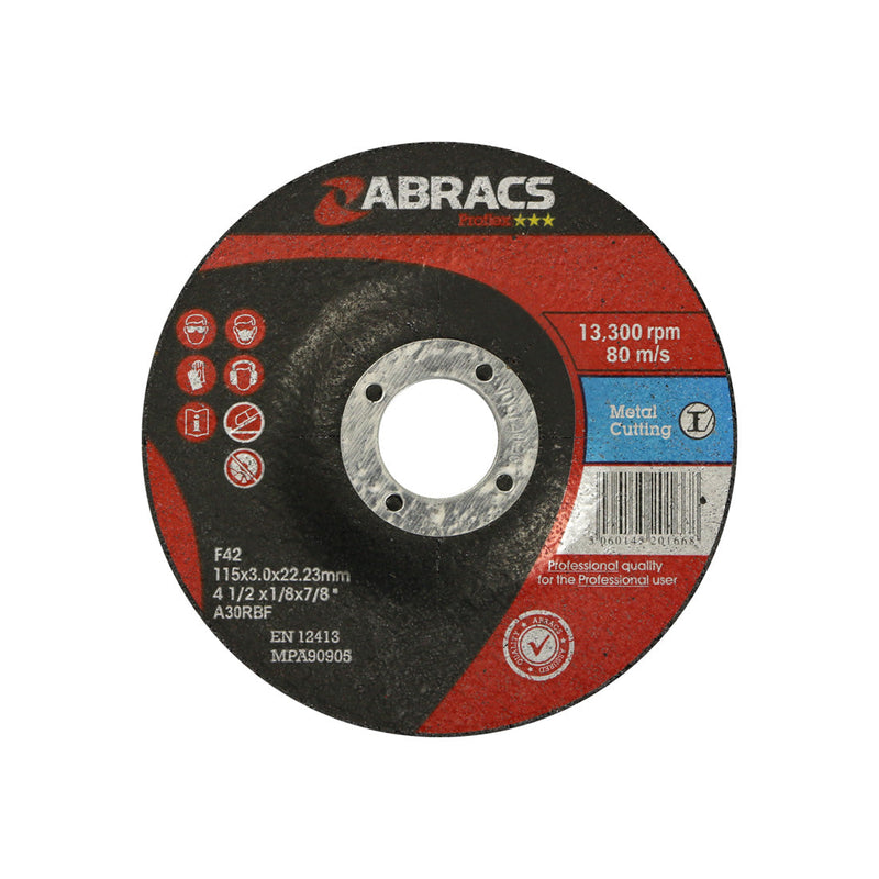 115mm Proflex depressed-centre cutting disc from Abracs for general metal cutting.