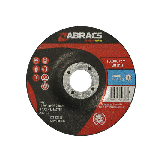 115mm Proflex depressed-centre cutting disc from Abracs for general metal cutting.
