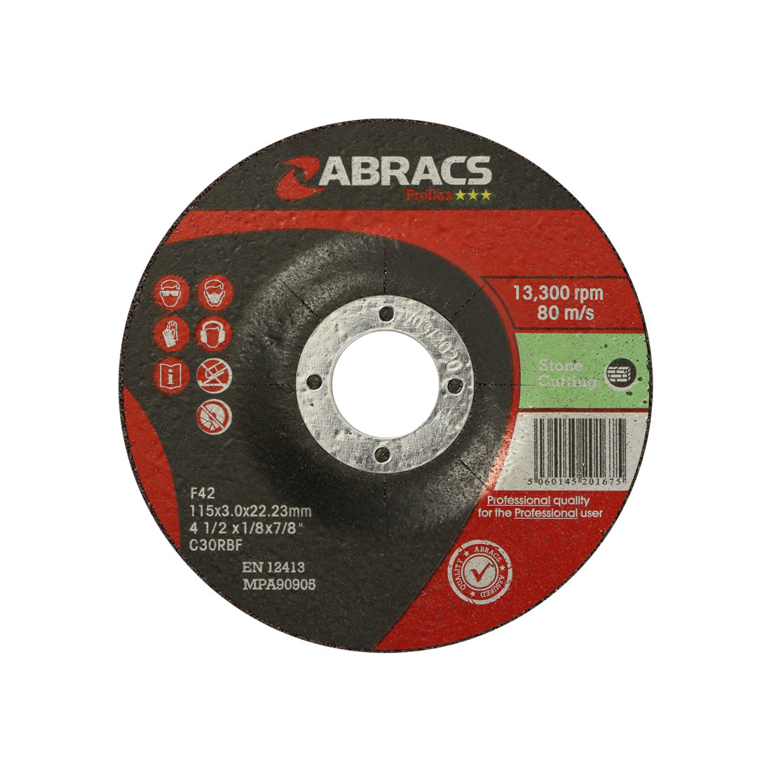 Abracs Proflex 115mm depressed-centre cutting disc designed for cutting stone.