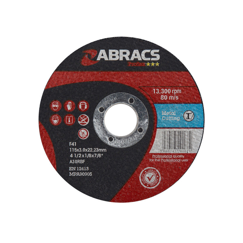 Proflex 115mm flat metal cutting disc by Abracs for angle grinders.