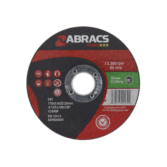 Abracs Proflex 115mm flat profile cutting disc for stone and concrete.