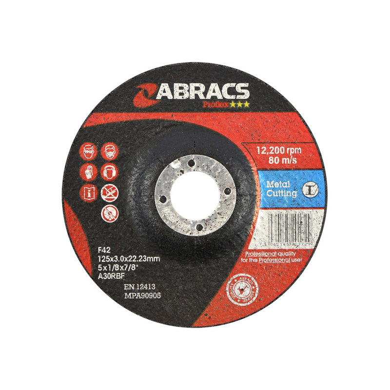 Abracs Proflex 125mm depressed-centre cutting disc for metal cutting tasks.