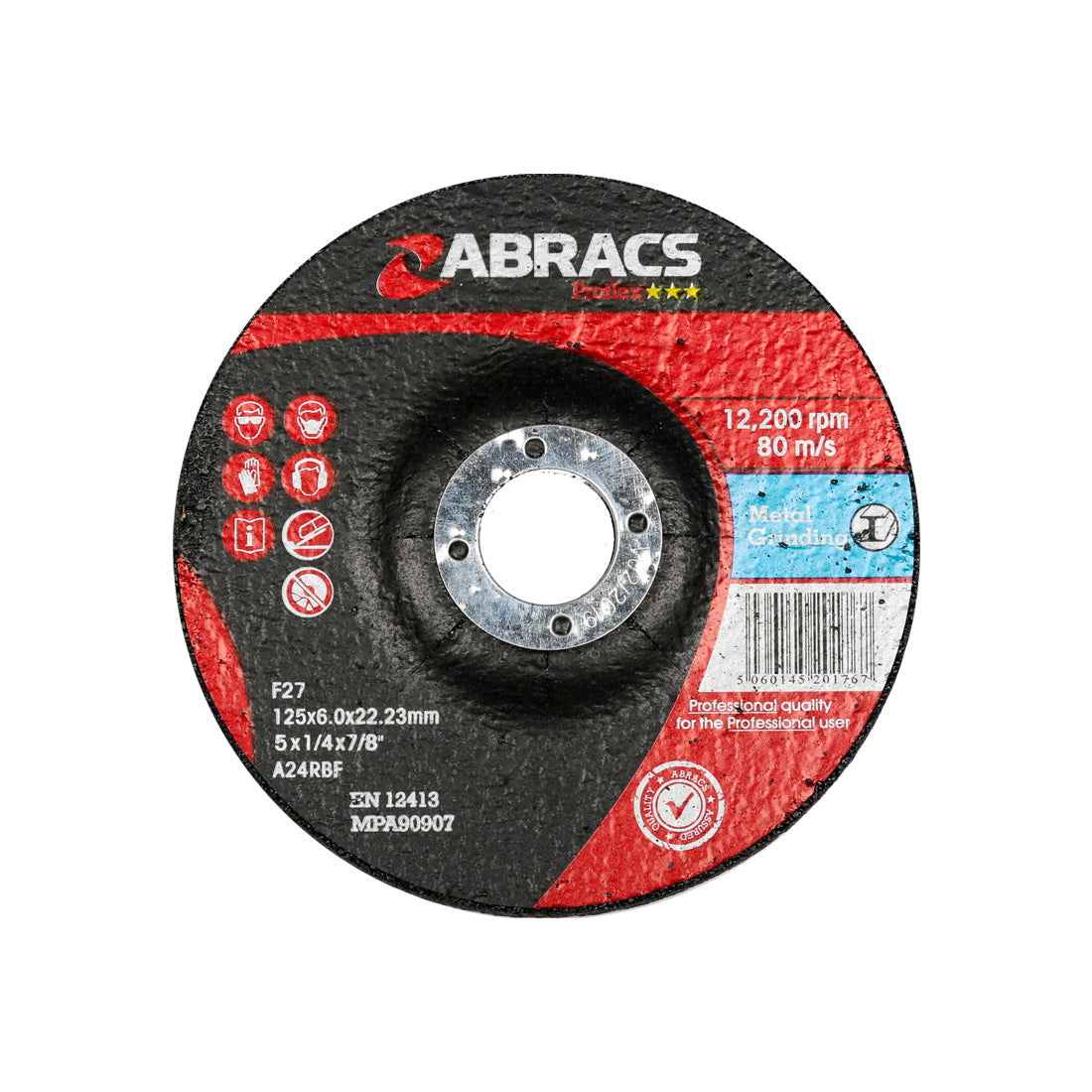 Heavy-duty Abracs Proflex 125mm depressed-centre metal grinding disc.