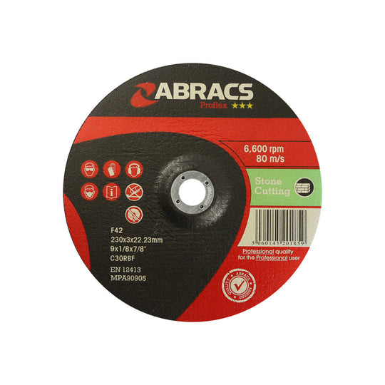 Abracs Proflex 230mm depressed-centre disc for cutting stone and masonry.