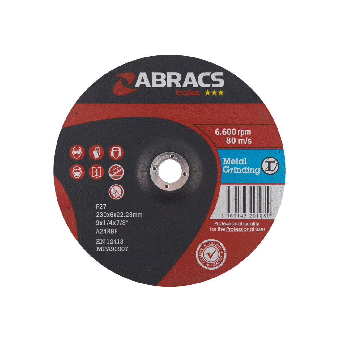 Abracs Proflex 230mm depressed-centre metal grinding disc for tough applications.