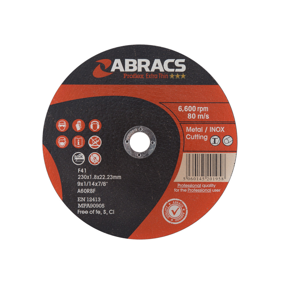 Large 230mm Proflex extra-thin cutting disc for 9" grinders, inox compatible.