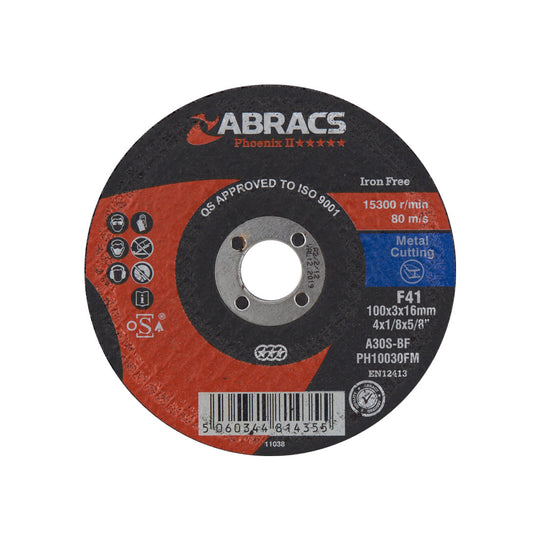100mm Phoenix II flat metal cutting disc by Abracs for general purpose use.