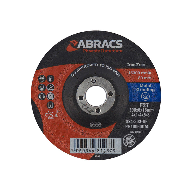 Abracs Phoenix II 100mm depressed-centre metal grinding disc for stock removal.