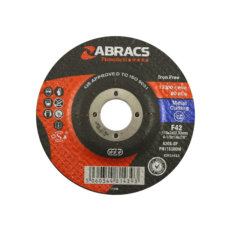 Phoenix II 115mm depressed-centre metal cutting disc from Abracs.