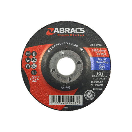Abracs Phoenix II 115mm depressed-centre grinding disc for metal.