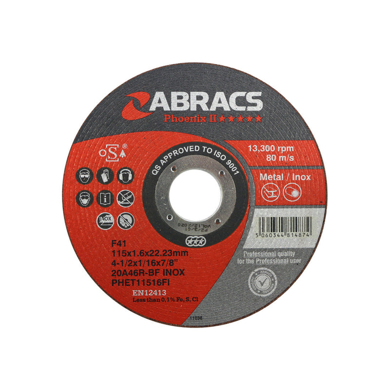 1.6mm thick Phoenix II extra-thin cutting disc from Abracs, 115mm diameter.
