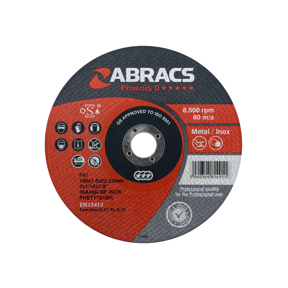 Abracs Phoenix II 178mm extra-thin cutting disc for stainless steel (inox).