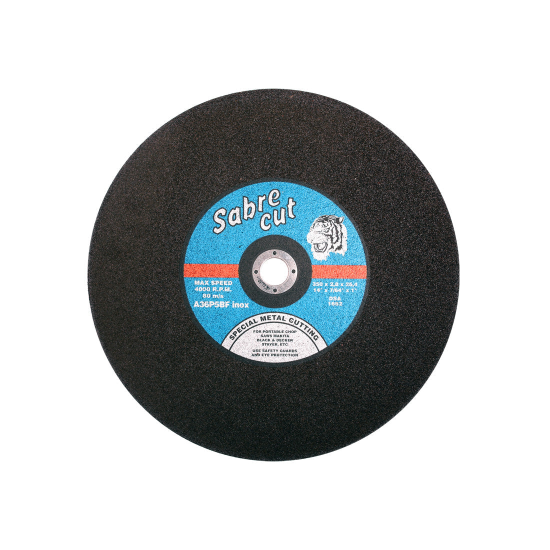 Abracs Phoenix 350mm flat cutting disc for cutting inox steel on a chop saw.