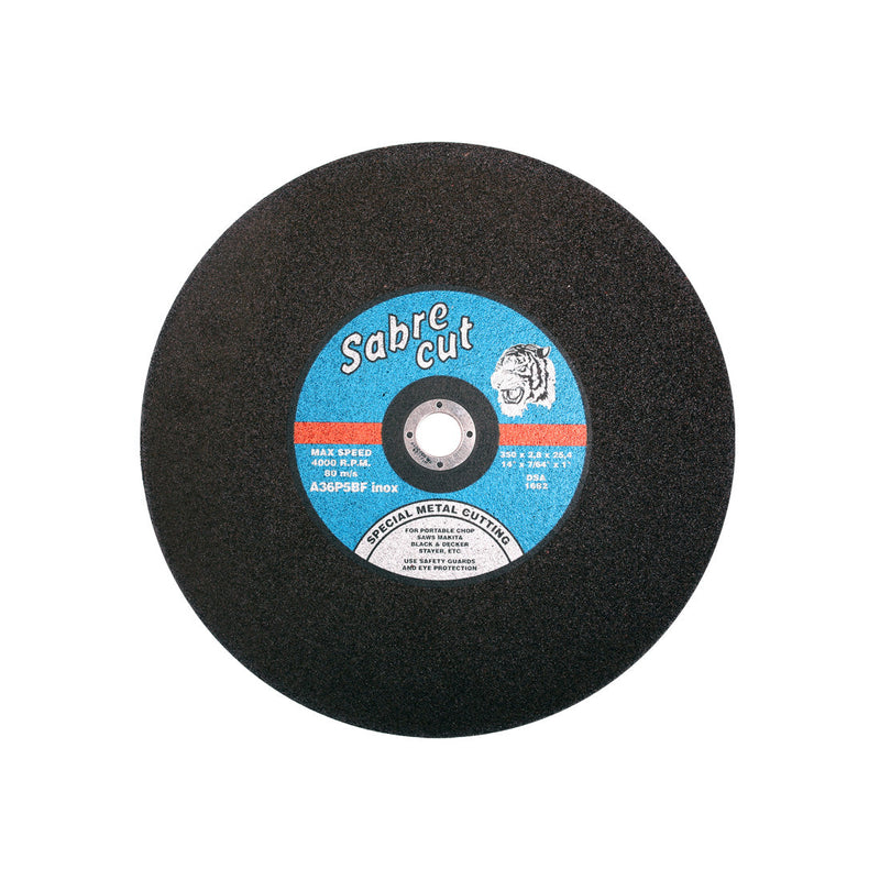 Abracs Phoenix 350mm flat cutting disc for cutting inox steel on a chop saw.