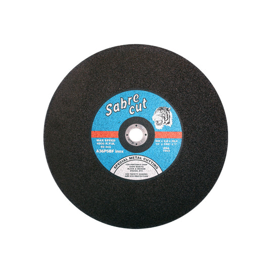 Abracs Phoenix 350mm flat cutting disc for cutting inox steel on a chop saw.
